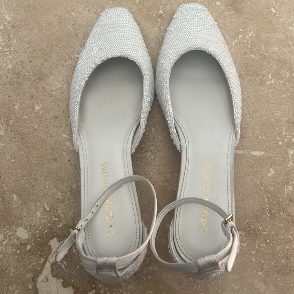 Caroline Constas Glittering Sequined White Heels Shoes - Picture 5 of 16